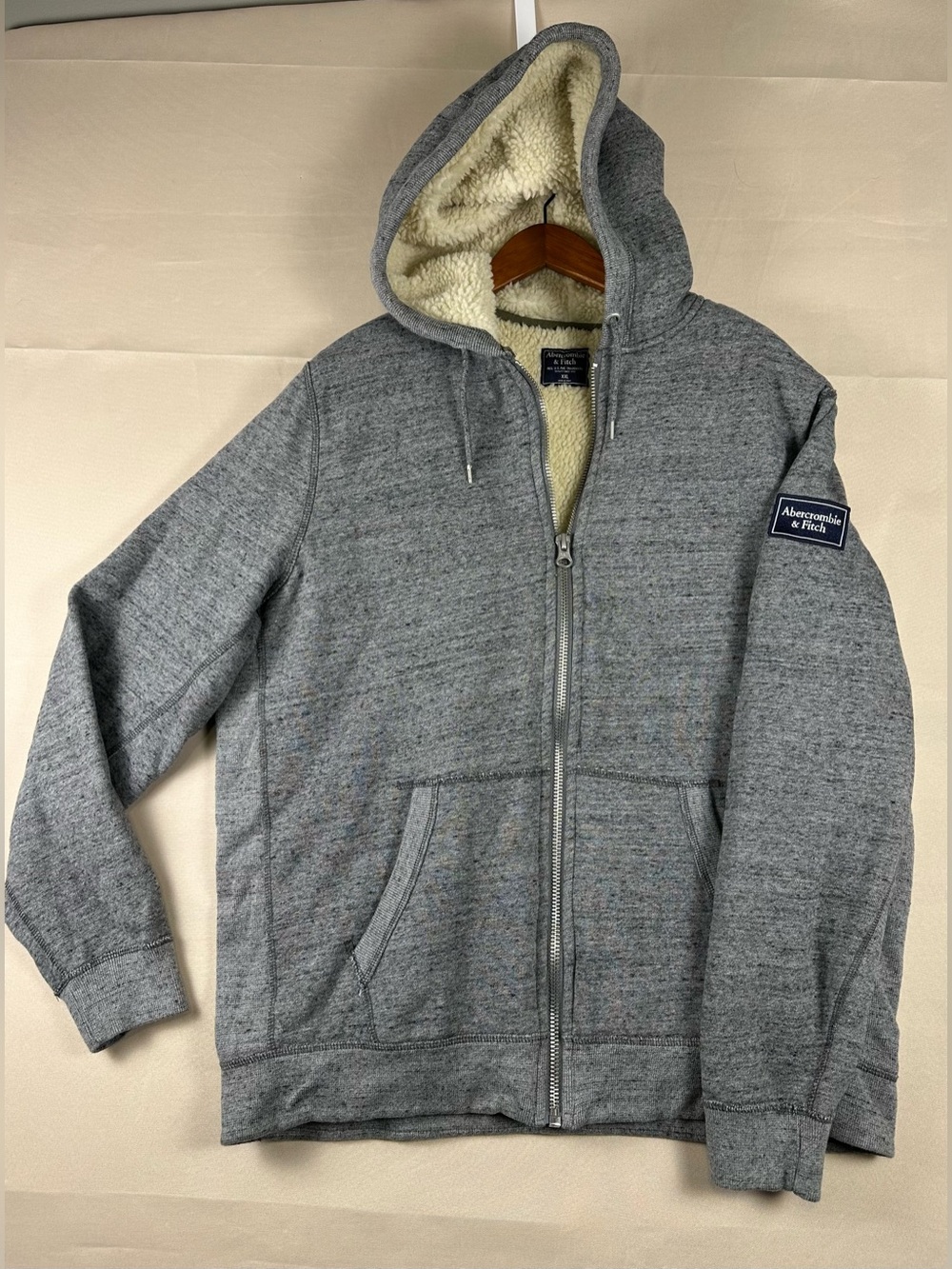 Abercrombie & Fitch Men's Sherpa Lined Full Zip Icon Hoodie Gray XXL